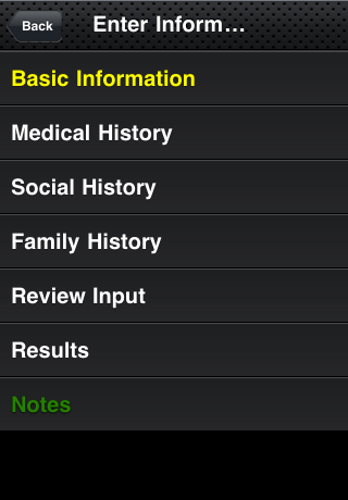 screenshot of enter information screen