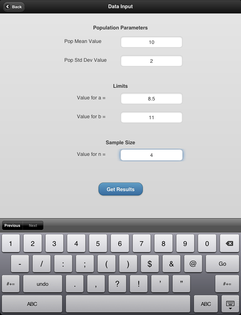 screenshot of sample calculation