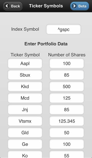 screenshot of ticker input screen 1