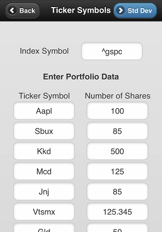 screenshot of ticker input screen 1